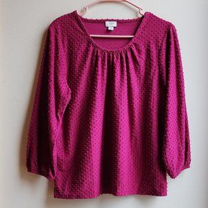 J. Crew Magenta Scoop Neck Raised Dot Blouse Size Medium